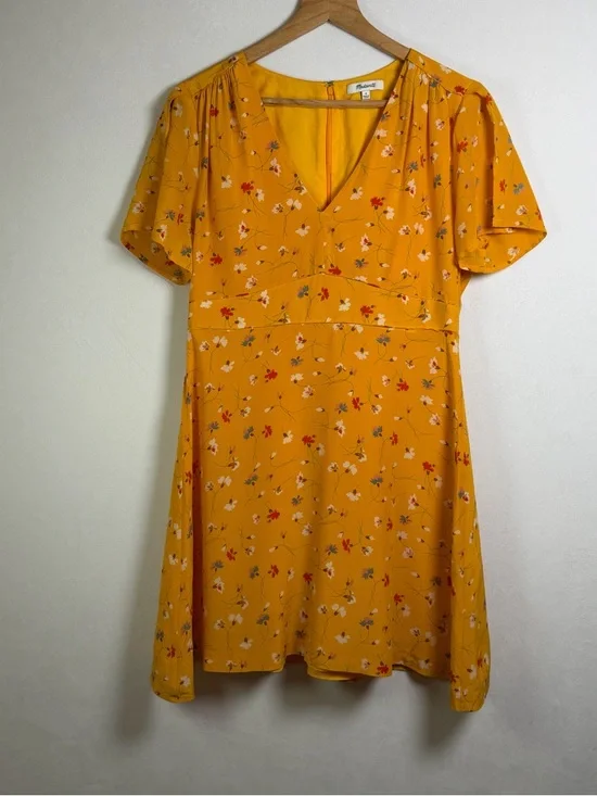 Madewell Silk Belladonna Dress Womens Sz 6 Yellow Floral Mini Cottage Boho Lux - Picture 2 of 11